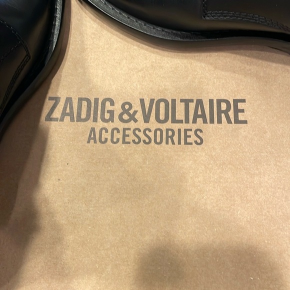 Zadig & Voltaire biker boots. Black Leather Ankle Boots with Silver Chain